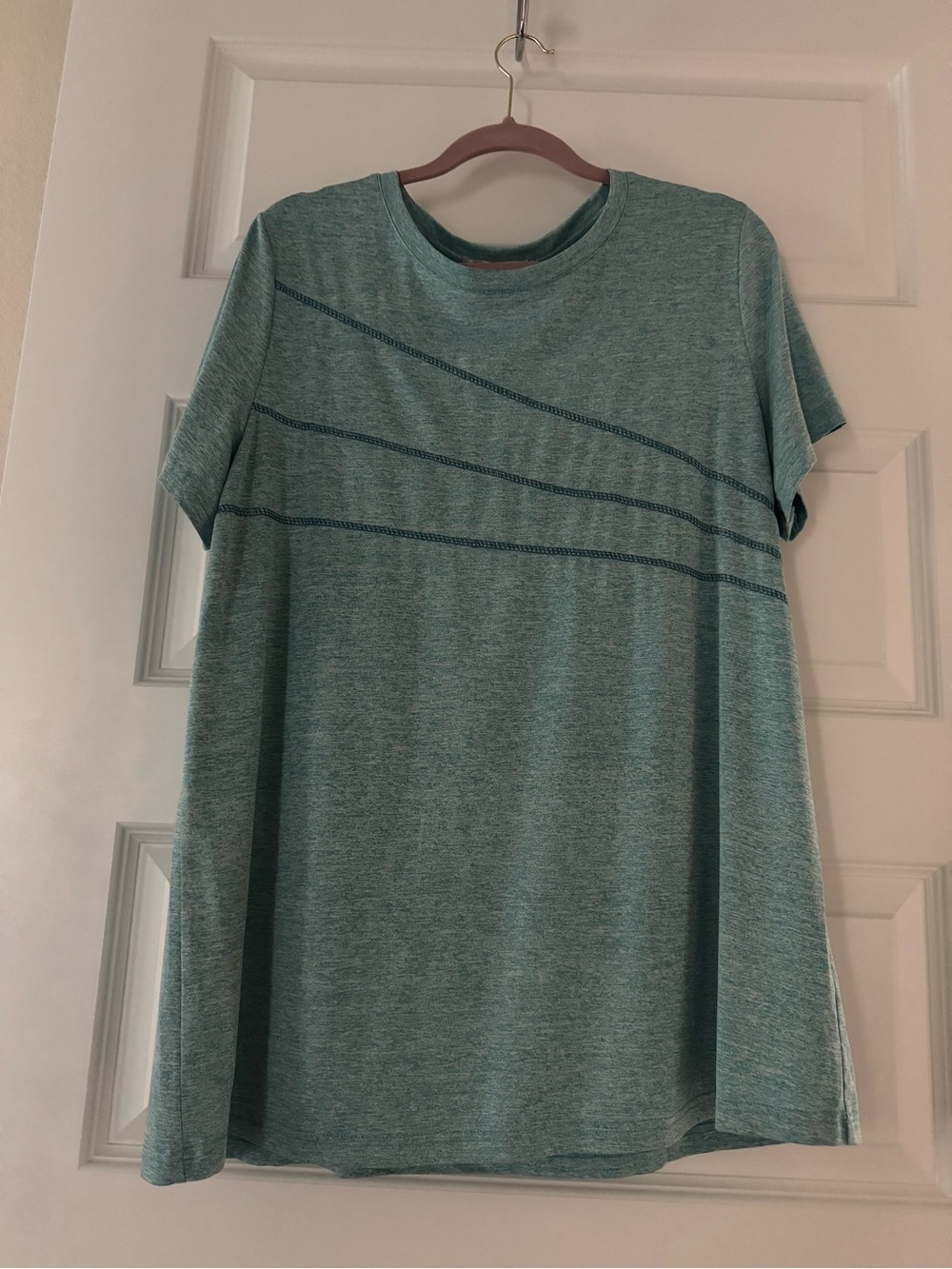 Women’s Short-Sleeve Tee in Teal with Subtle Stripe Accents